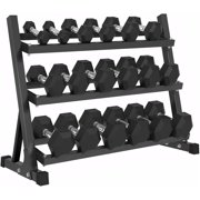Rubber Hex Dumbbell Set with Rack (350/450/550LB Total) - 5-50LB Solid Cast Iron, Rubber Coated Home Gym Weights for Strength Training & Workouts