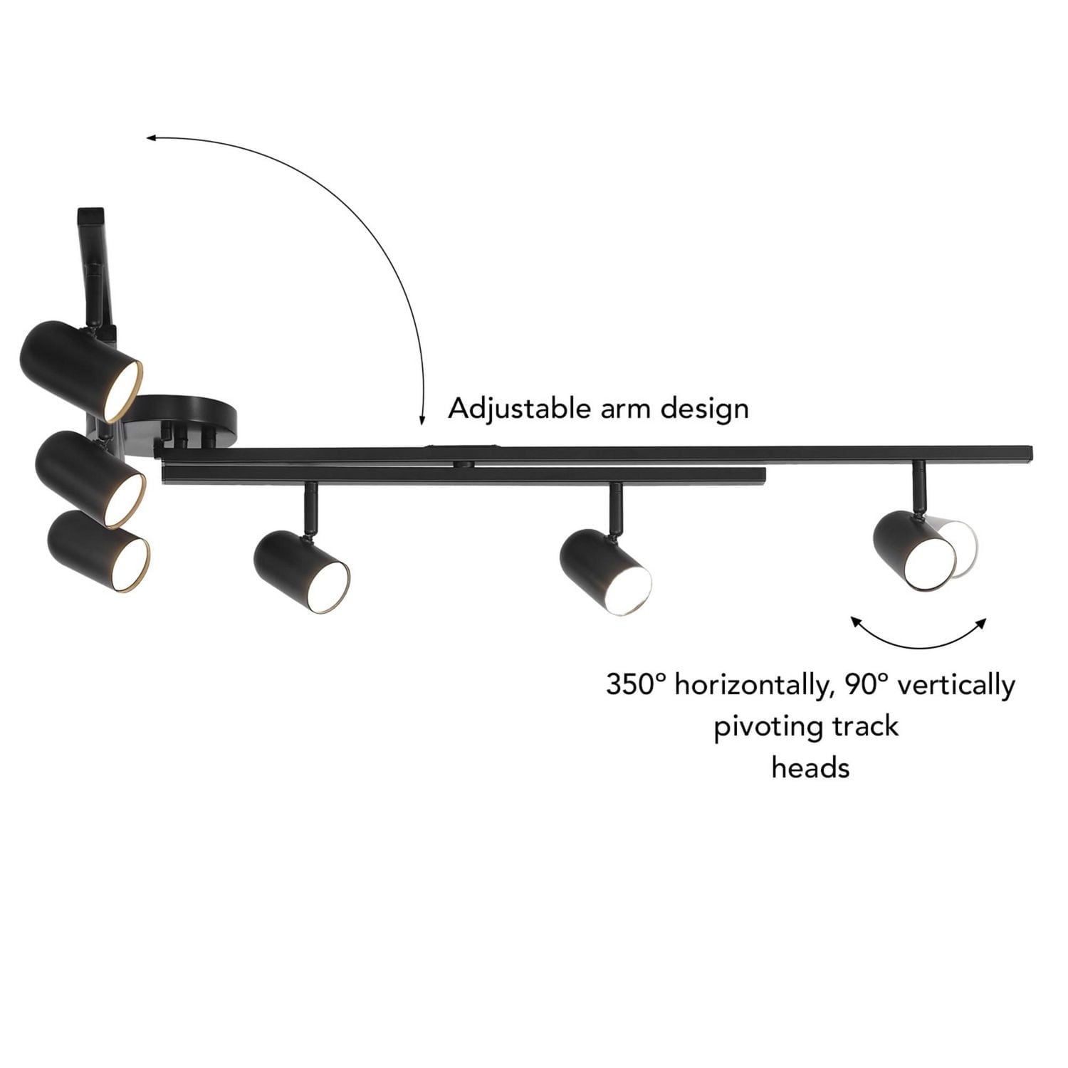 Wilma 6-Light Foldable Matte Black LED Integrated Track Lighting with Center Swivel Bars