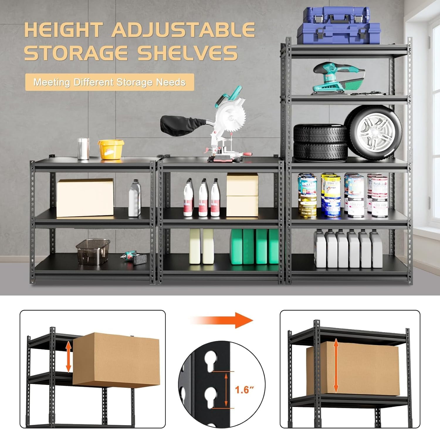 Lilypelle Adjustable Shelving Unit, 72"H Heavy Duty Shelving Utility Rack for Office Kitchen Pantry Closet Garage Basement ，1100 lbs Capacity, 2 Packs
