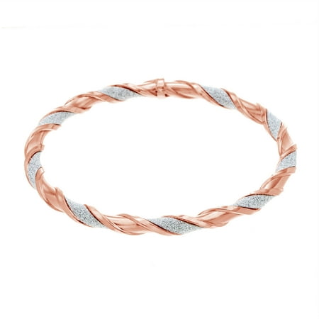 Lesa Michele Polished and Glitter Twisted Slip-On Bangle Rose Gold over Sterling Silver