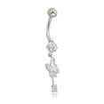 thumbnail image 2 of AVORA 10K White Gold Simulated Diamond CZ Dangling Heart Butterfly Belly Button Ring Body Jewelry (14 Gauge), 2 of 5