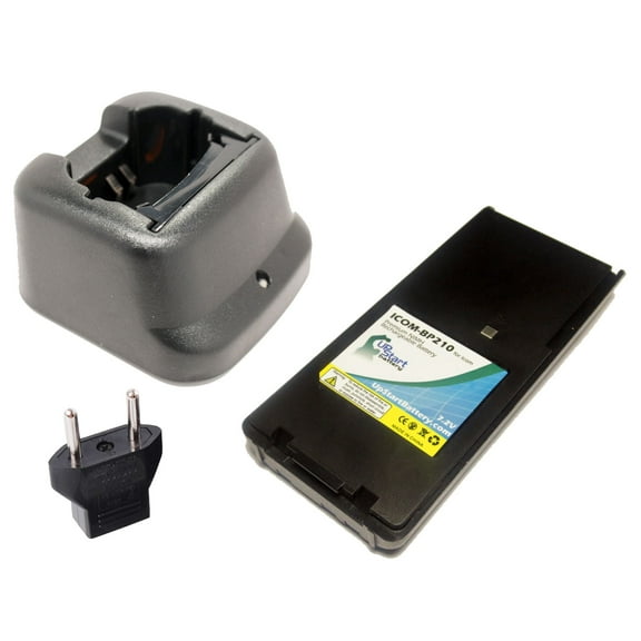 Icom IC-A24 Battery and Charger with EU Adapter - Replacement for Icom BP-210 Two-Way Radio Batteries and Chargers (1600mAh, 7.2V, NI-MH)