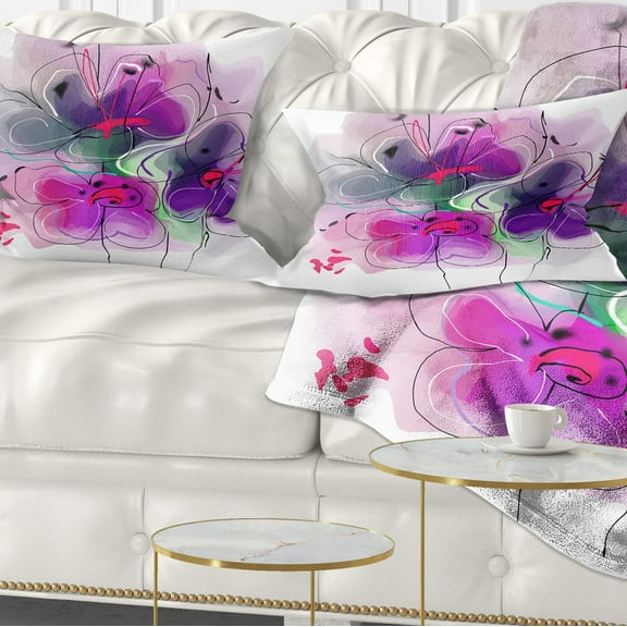 Designart Purple Flower Illustration Sketch - Floral Throw Pillow - 12x20