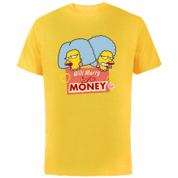 The Simpsons Patty and Selma Will Marry for Money Retro - Short Sleeve Cotton T-Shirt for Adults - Customized-Yellow