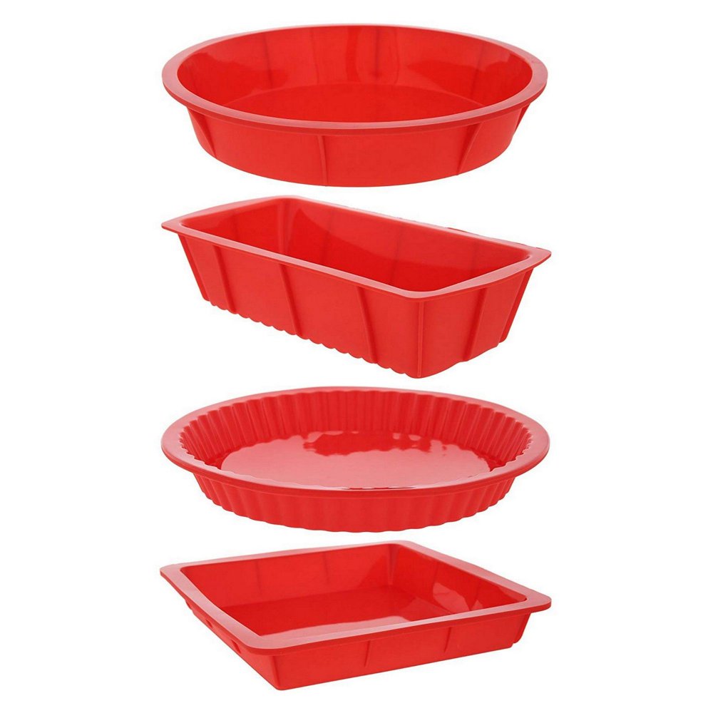 4 Piece Nonstick Silicone Bakeware Set Baking Tray with Round, Square