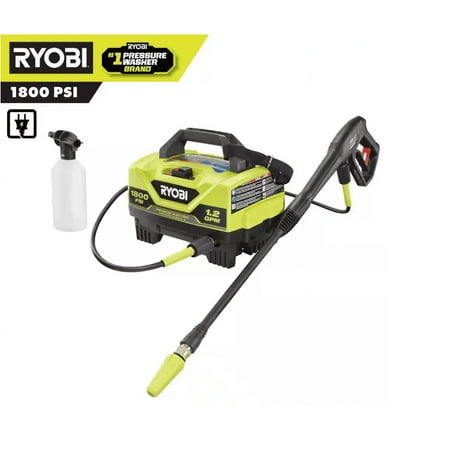 Ryobi 1800 PSI at 1.2 GPM Electric Pressure Washer, Cold Water, Corded