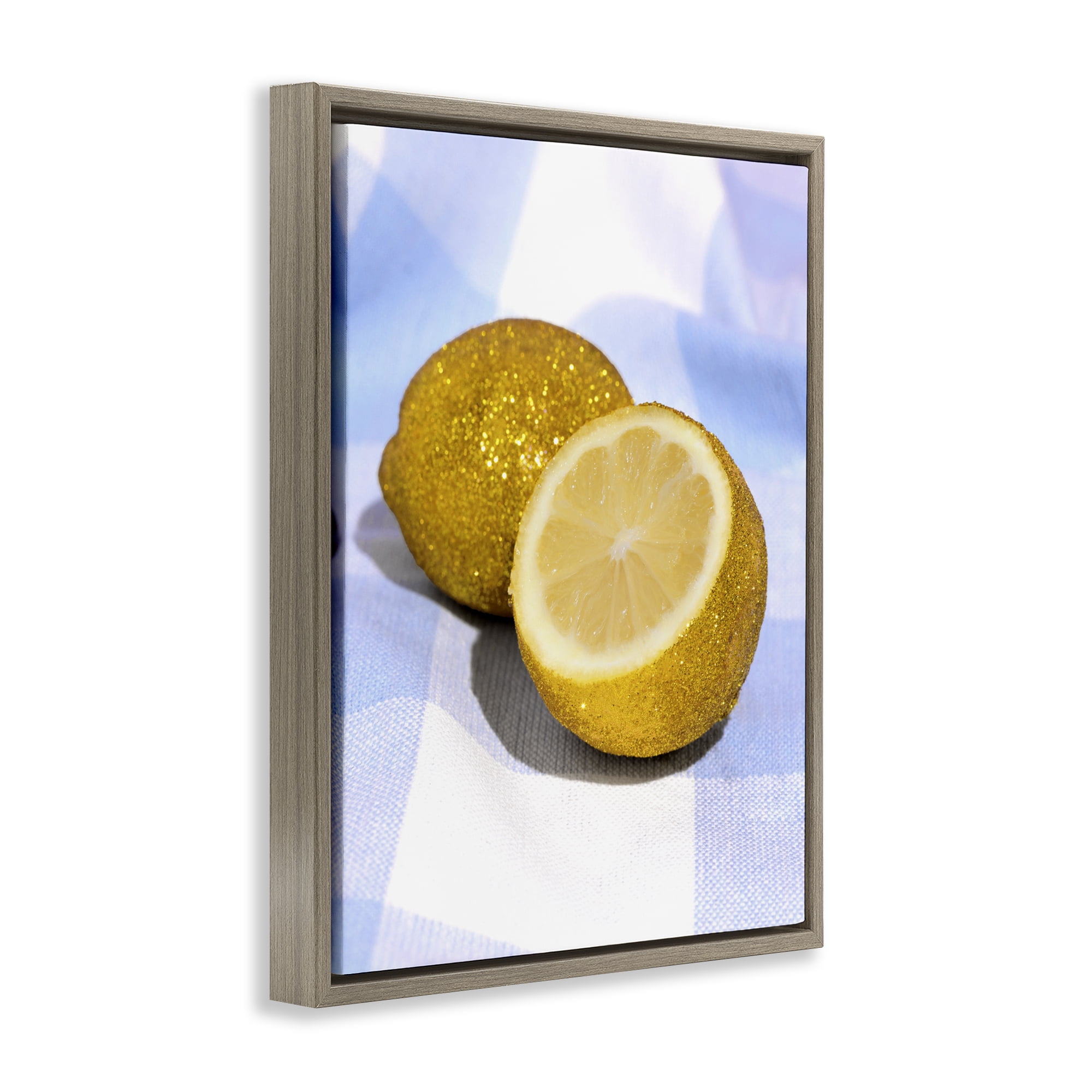 Stupell Industries Glimmer Lemon on Blue Brown Framed Floater Canvas Wall Art, design by LISH Creative