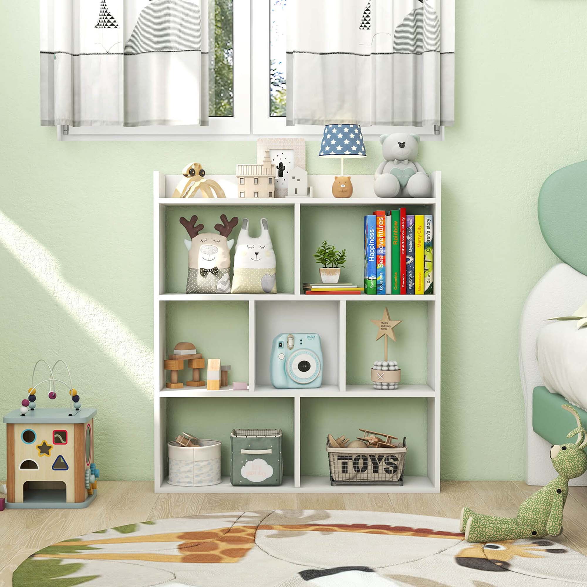 Costway 1 PCS 7-cube Bookcase Open Storage Shelf with Anti-tipping Kits for Living Room White