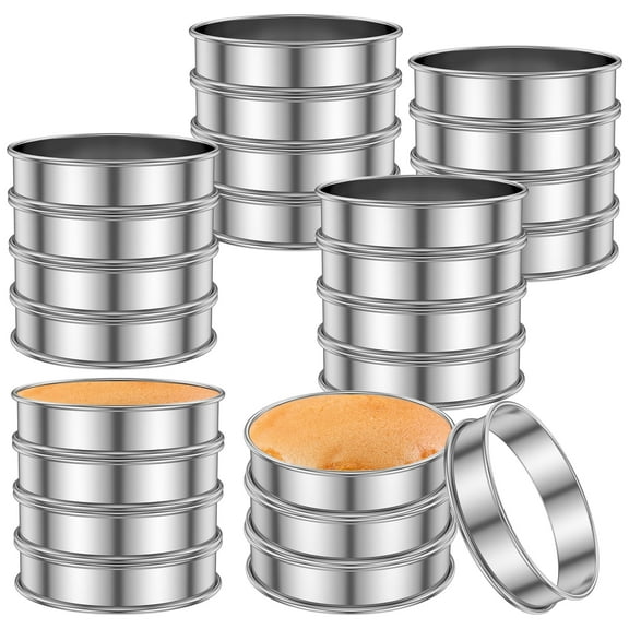 24Pcs 4 Inch English Muffin Rings, Stainless Steel Crumpet Rings, Tart Rings for Baking, Double Rolled Nonstick Round Cake Ring, Metal Pastry Ring Mold for Dessert Food Making Tool