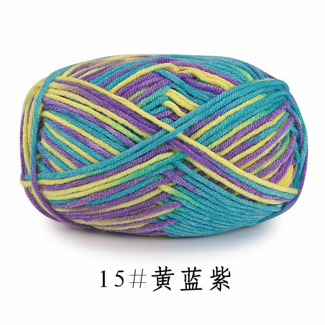 Nvzi 5 unidades - Hilo para tejer a mano para manualidades, 2 rollos | Mezcla de algodón suave, grosor ideal para suéteres, bufandas y proyectos de decoración del hogar. Amarillo + Azul + Morado