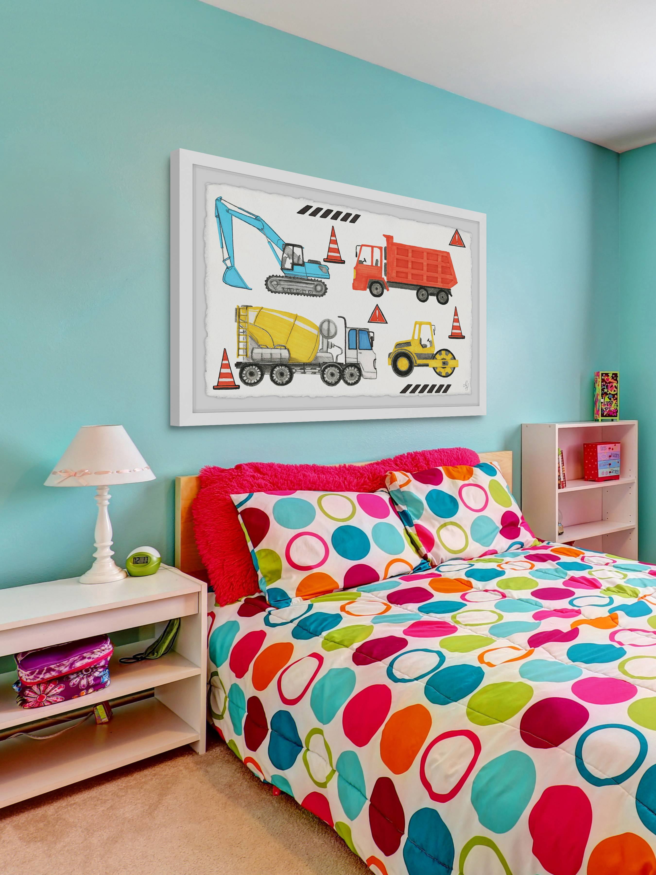 Marmont Hill Road Building Trucks Framed Wall Art