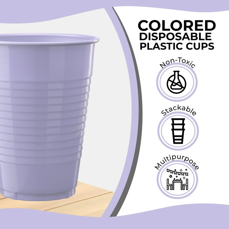 Exquisite Lavender Heavy Duty Disposable Plastic Cups, Bulk Party Pack, 12  oz - 50 Count