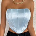 thumbnail image 6 of XFLWAM Corset Top Strapless Open Back Boned Bustier for Women Party Trendy Clubwear Crop Tops Blue L, 6 of 7