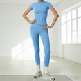 thumbnail image 2 of NMMUED Womens Two Piece Workout Sets Slim Fit Short Sleeve Shirt High Waist Leggings Yoga Outfits Matching Gym Set Sky Blue S, 2 of 9