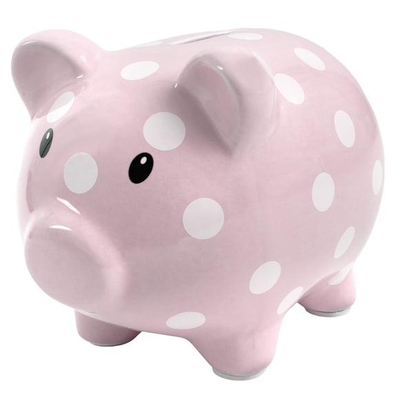 Baby Essentials My First Piggy Bank for Newborns, Infants and Toddlers in Pink & White Polka Dots