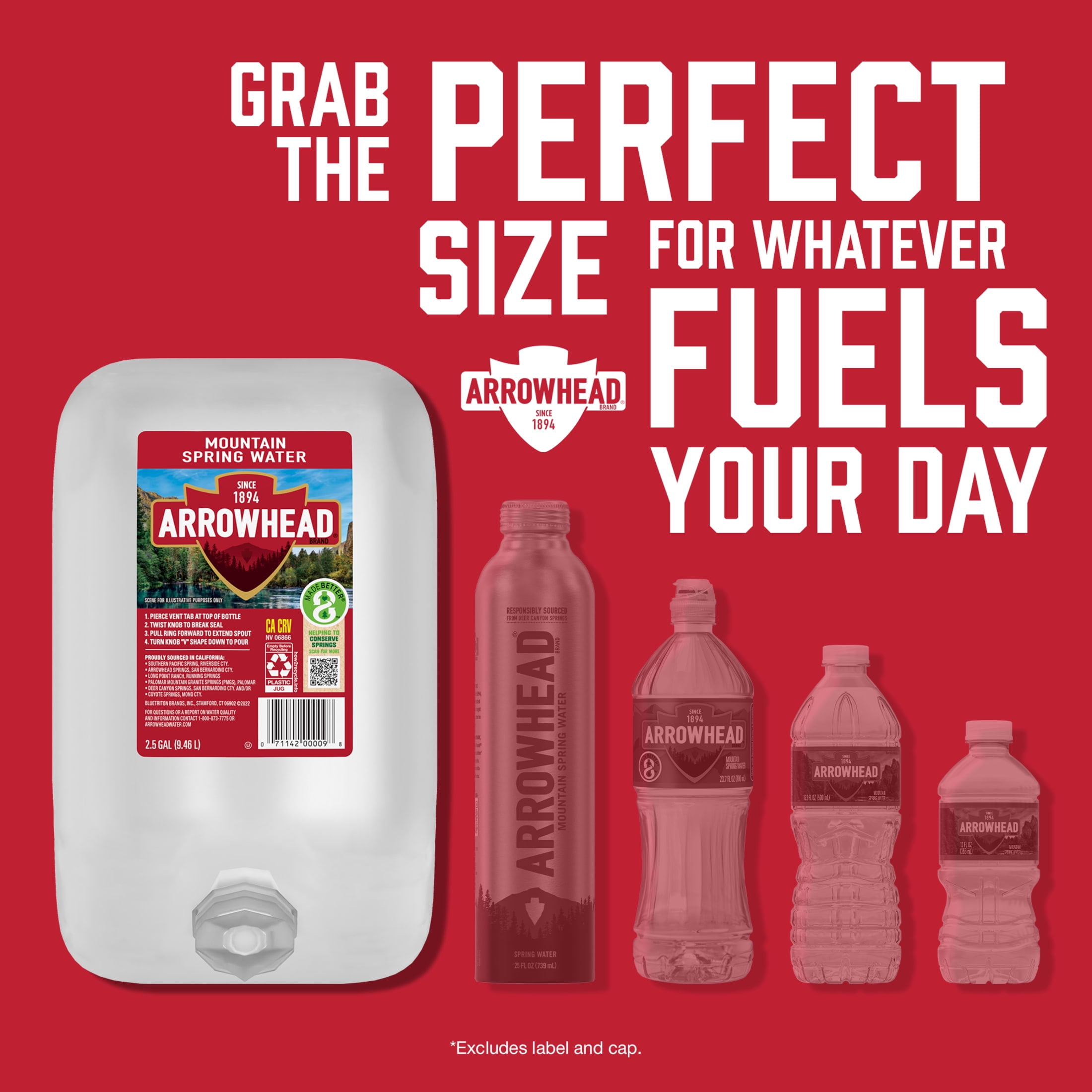 (6 pack) Arrowhead Mountain Spring Water, 2.5 Gallon, Single Plastic Jug