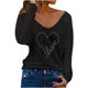 thumbnail image 1 of Camiseta de manga larga con cuello en V para mujer a la moda, blusa suelta con estampado de otoño Fridja  bvmnju4537, 1 of 5