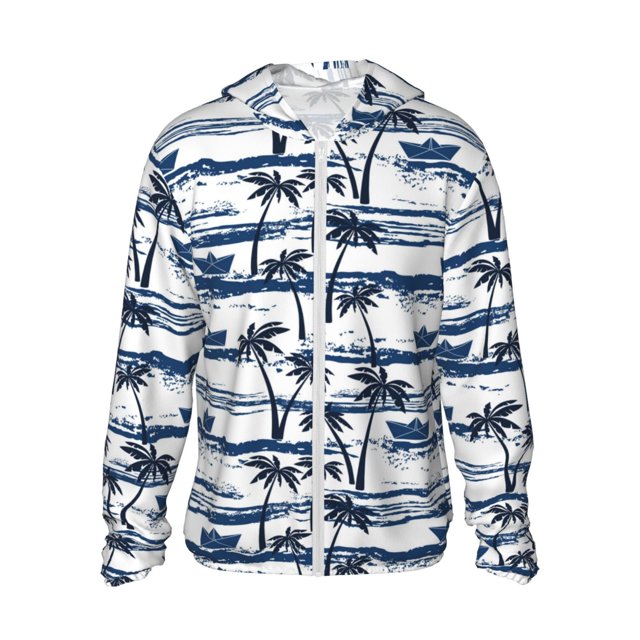 Fotbe Palm Tree Chaqueta con Protección Solar UPF 50+ para Hombre y Mujer, Camisa con Capucha y Bolsillos-Large