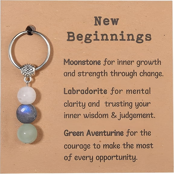 DESIGNICE Natural Crystals Keychain Gift for New Beginnings, New Beginnings Gifts for Coworker Anxiety Relief Keychain for Women