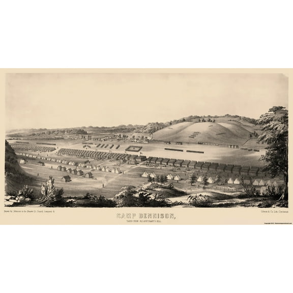 Historical Civil War Map - Camp Dennison Ohio - Johnson 1860s - Vintage Wall Art