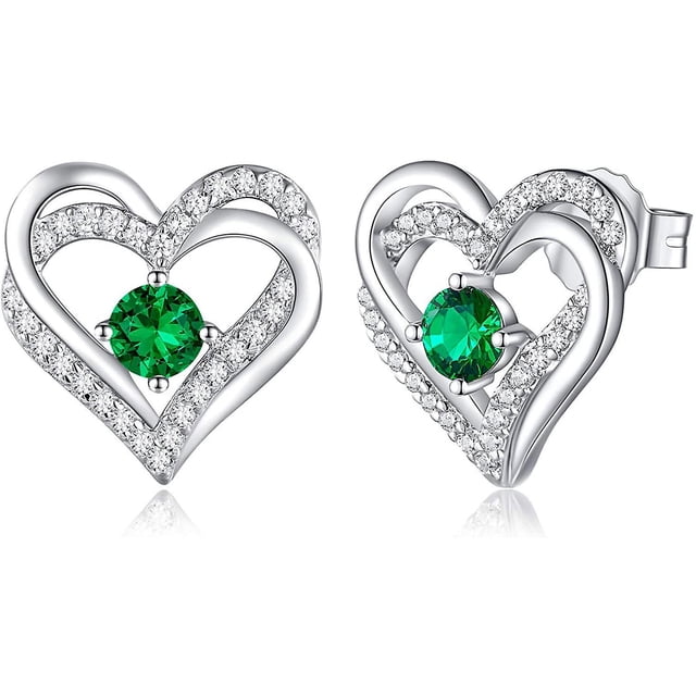 Pendientes de tuerca de plata de ley 925 con piedra natal, joyería para mujer, chapado en oro blanco/rosa, San Valentín, Navidad, aniversario, cumpleaños, joyería, regalos para él