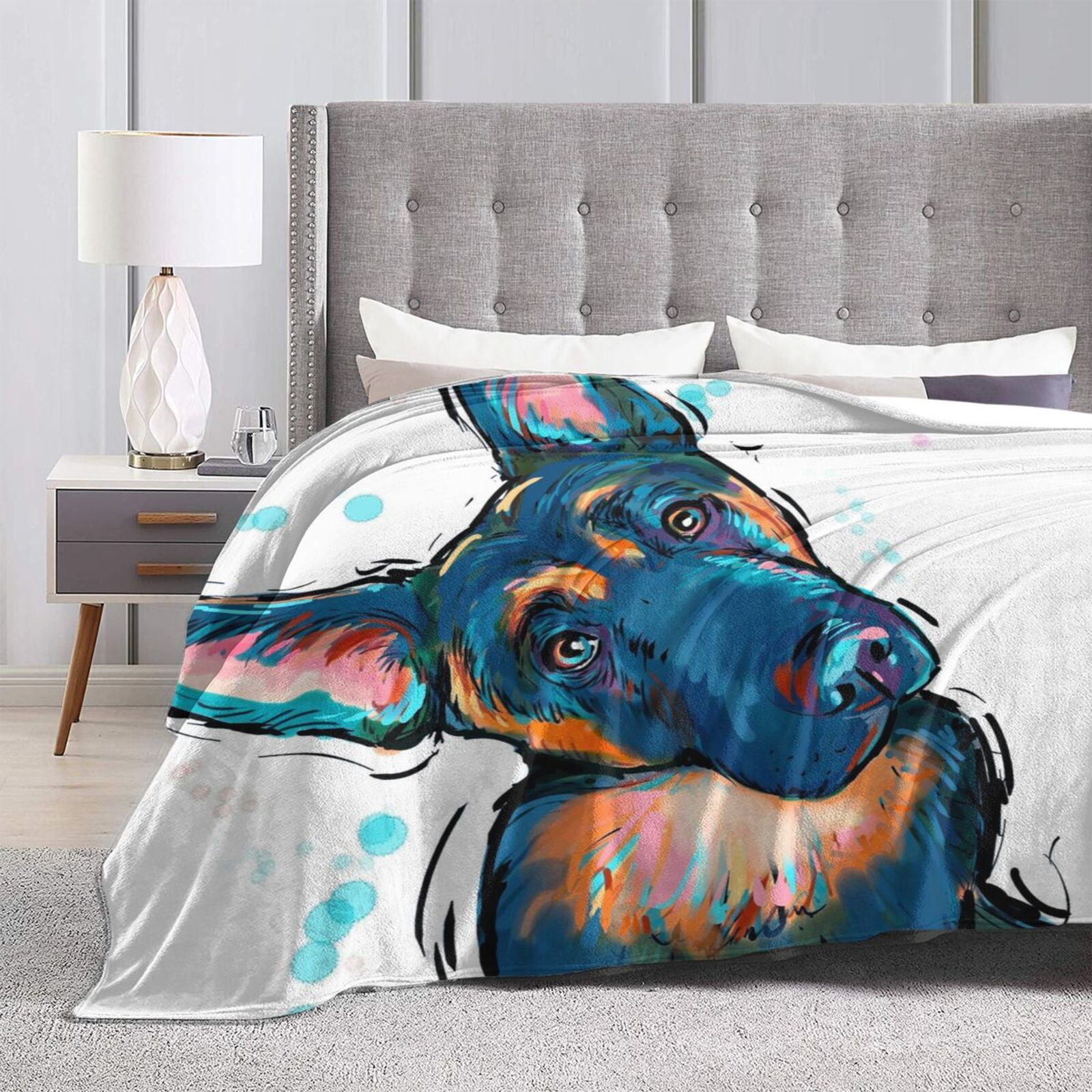 Wijzvio German Shepherd Dog Throw Blanket Soft Fuzzy Fleece Blanket For Couch Bed Living Room Decoration 60"X50"