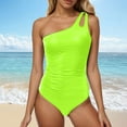 thumbnail image 2 of Linfrsh One Piece Swimsuit Women One Shoulder Tummy Control Bathing Suits Modest Full Coverage Keyhole Slimming Swimsuits Swimwear Green,M, 2 of 6