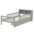 thumbnail image 5 of Twin Size Platform Bed with Storage Headboard & Two Under-Bed Drawers, Wooden Kids Bed Frame with Three-Side Guardrails for Safety and Security, Gray, 5 of 9