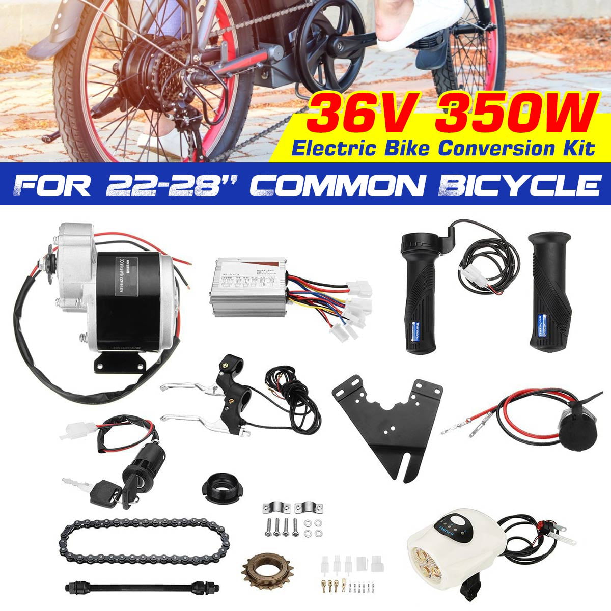 Waterproof Wire for Road Bike E-Bike Conversion Kit 700C Wheel 36V/48V 350W Max Speed 28km/h Motor Electric Bicycle Motor Kits Powerful Controller Set with KT900S LED Display
