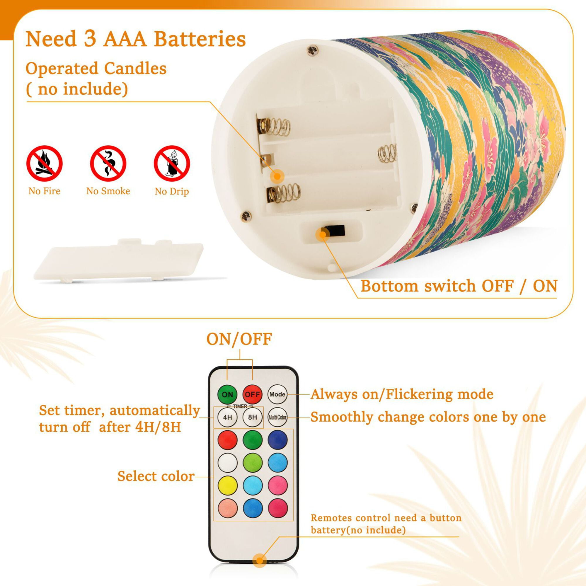 Yayeee Flameless Candles with Remote Flickering Battery Operated Multi Color Changing, Yellow Floral Wave