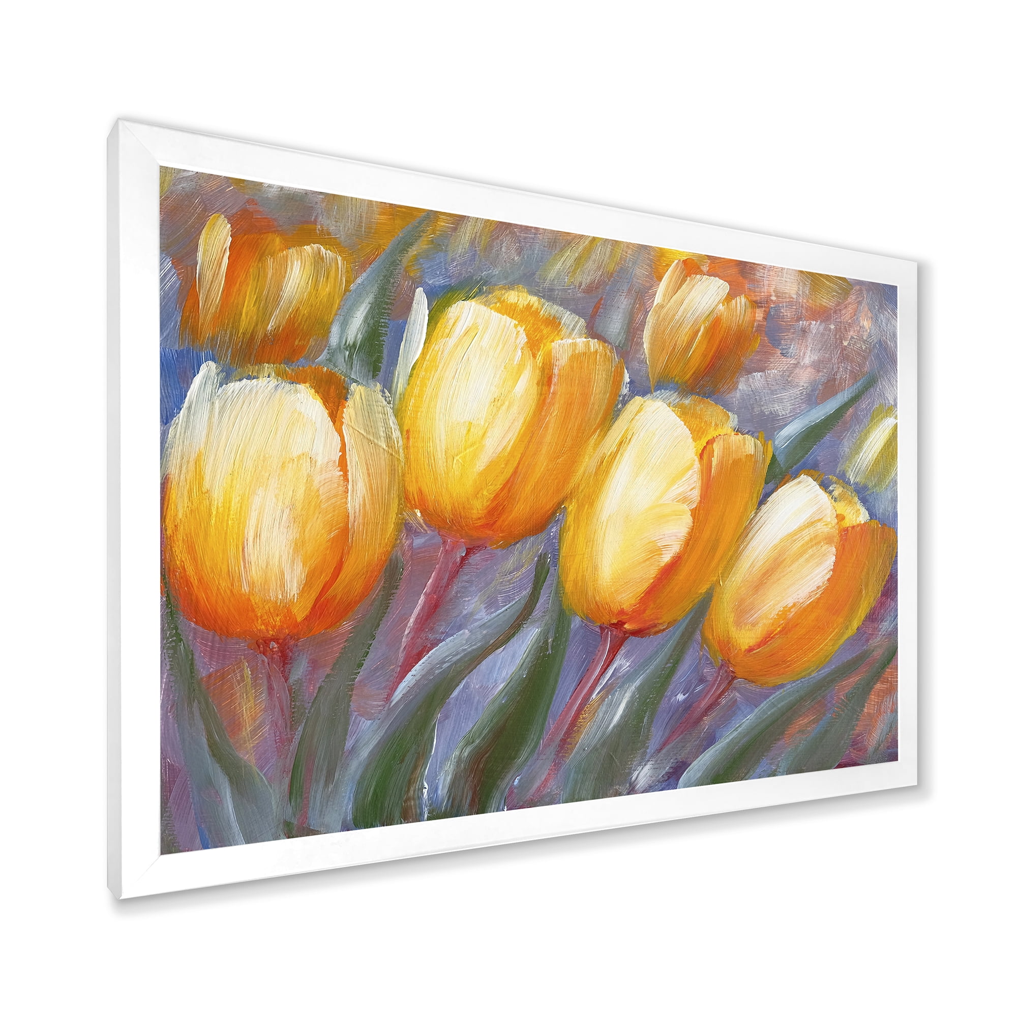 Designart 'Abstract Yellow Blooming Tulips' Traditional Framed Art Print