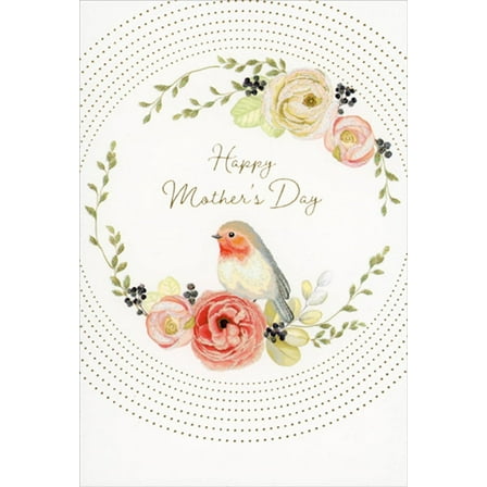 Pictura Bird and Flowers Inside Repeated Gold Dotted Circles Mother's Day Card