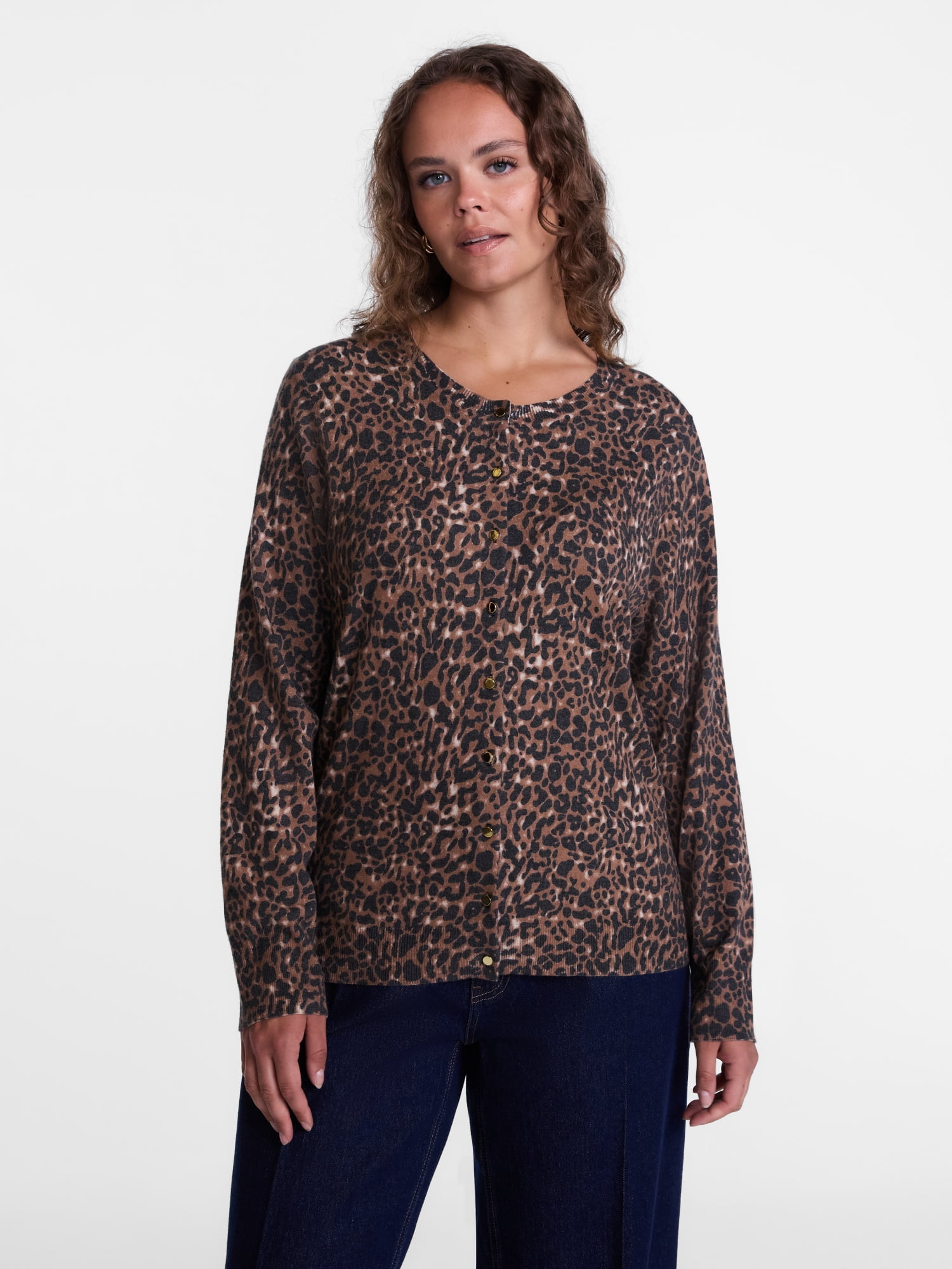 Scenario Women's Button Front Printed Cardigan Sweater, Lightweight, Sizes XS-XXXL