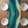 thumbnail image 4 of Table Runner 90 Inches Long for Kitchen Dining, Teal Marble Dresser Scarf Farmhouse, Dining Table Decorations for Wedding/Parties, Modern Abstract Gold Fluid Art 13 x 90 In, 4 of 8