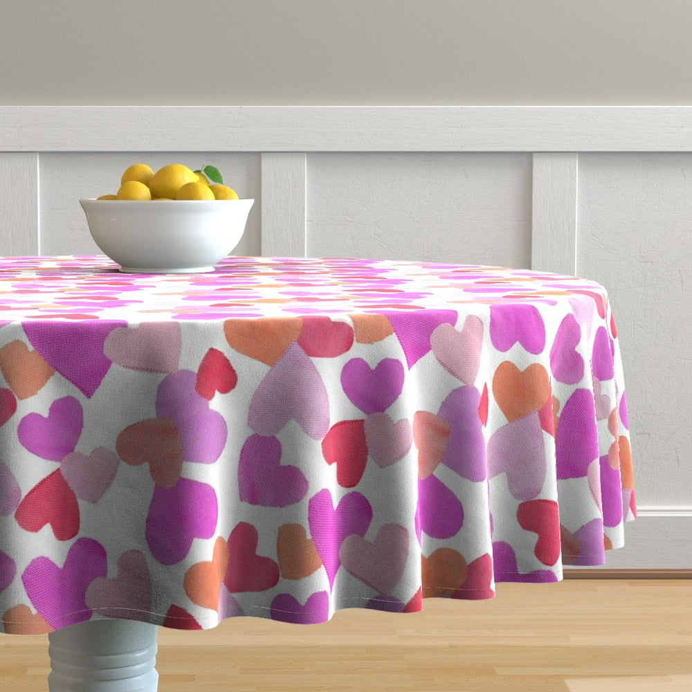 Tablecloth sateen Round Tablecloth Pink Hearts Valentine Love Red Orange Purple Cotton