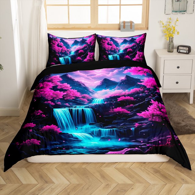 Erosebridal Housse de Couette Cascade de Rêve pour Tout-Petit, Housse de Couette Fleurs de Cerisier pour Tout-Petit, Décoration Montagne Jungle, Réversible (Sans Couette)