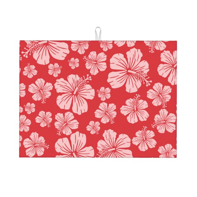 Fotbe Red Hibiscus Flower Alfombrilla de Secado para Cocina con Estampado, 18x24 Pulgadas