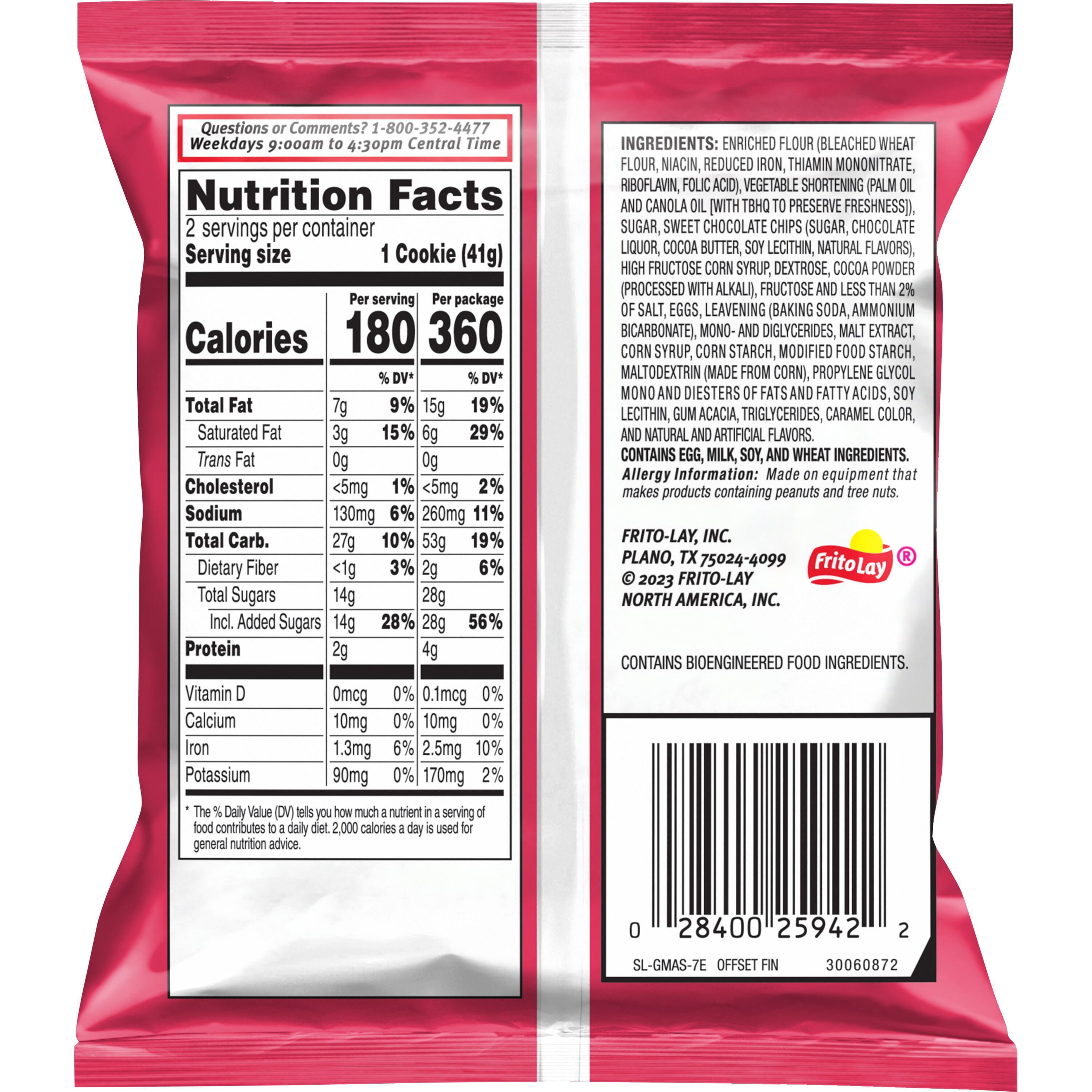 Grandma’s Cookies, Chocolate Brownie Flavored Cookies, 2.875oz Cookie Packs, (2 Count Bag) (Packaging May Vary)​