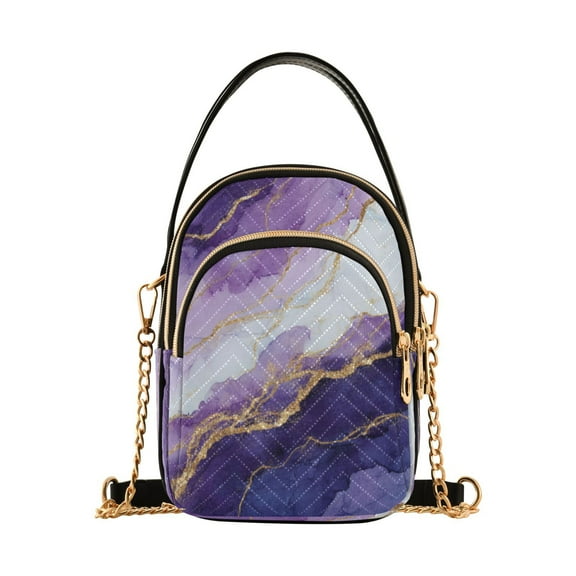 Leather Handbag Crossbody Bag Abstract Dark Purple Marble