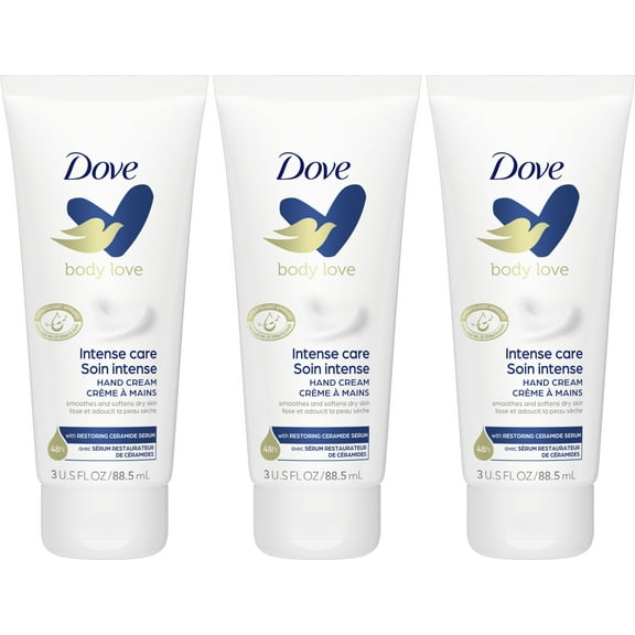 Dove Body Love Moisturizing Hand Cream for Rough or Dry Skin Intense Care Softens and Smoothes 3 oz, 3 Pack