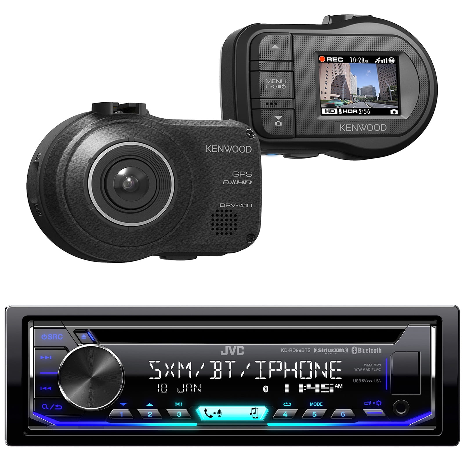 JVC Single DIN Bluetooth InDash CD/AM/FM Car Stereo and Kenwood Full