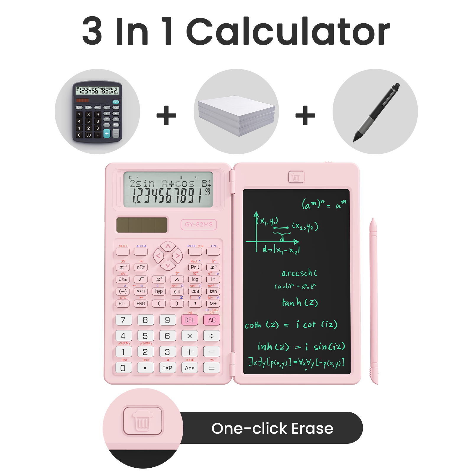 Newyes 82MS Scientific Calculator with Writing Tablet, Pink photo 5