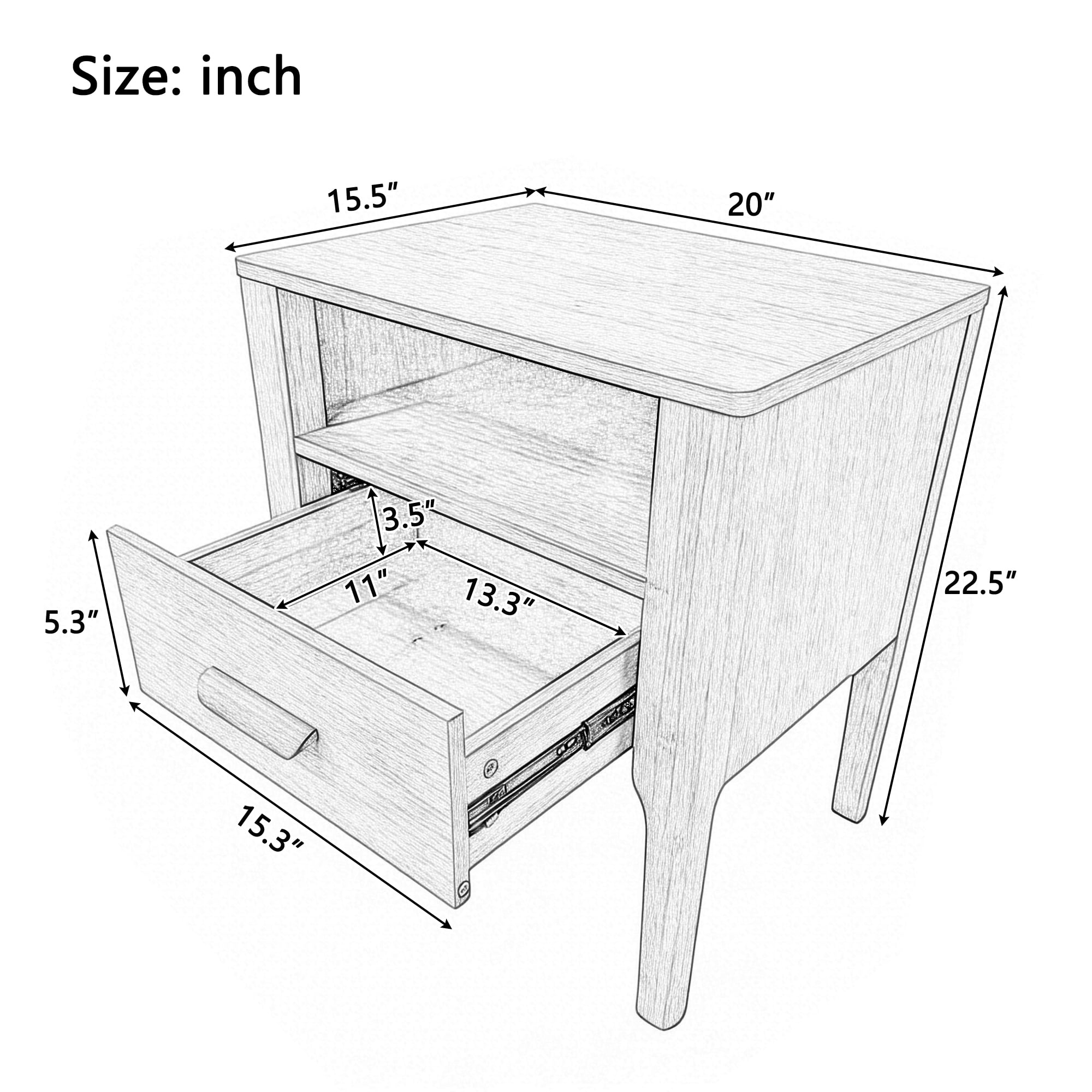 Euroco Mid-Century Modern Nightstand with Drawer, 22.5" Tall Bamboo Wood Bedside Table End Table with Open Shelf for Bedroom, Living Room,Brown