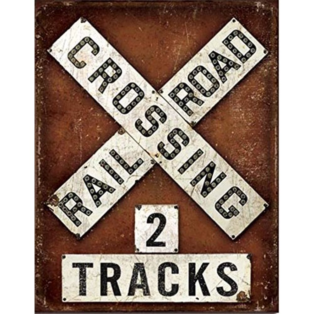 Railroad RR Crossing 2 Tracks Weathered Tin / Metal Sign 16" - Walmart