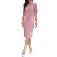 thumbnail image 2 of INSPIRE CHIC Elegant Dress for Women's Short Sleeve Square Neck Button Business Work Casual Sheath Dresses XL Pink, 2 of 6