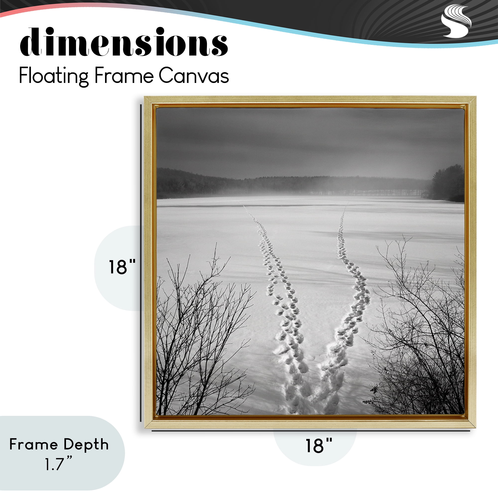 Stupell Industries Snowstep Tracks Across Frozen Lakes Gold Framed Floater Canvas Wall Art, design by Chip Forelli
