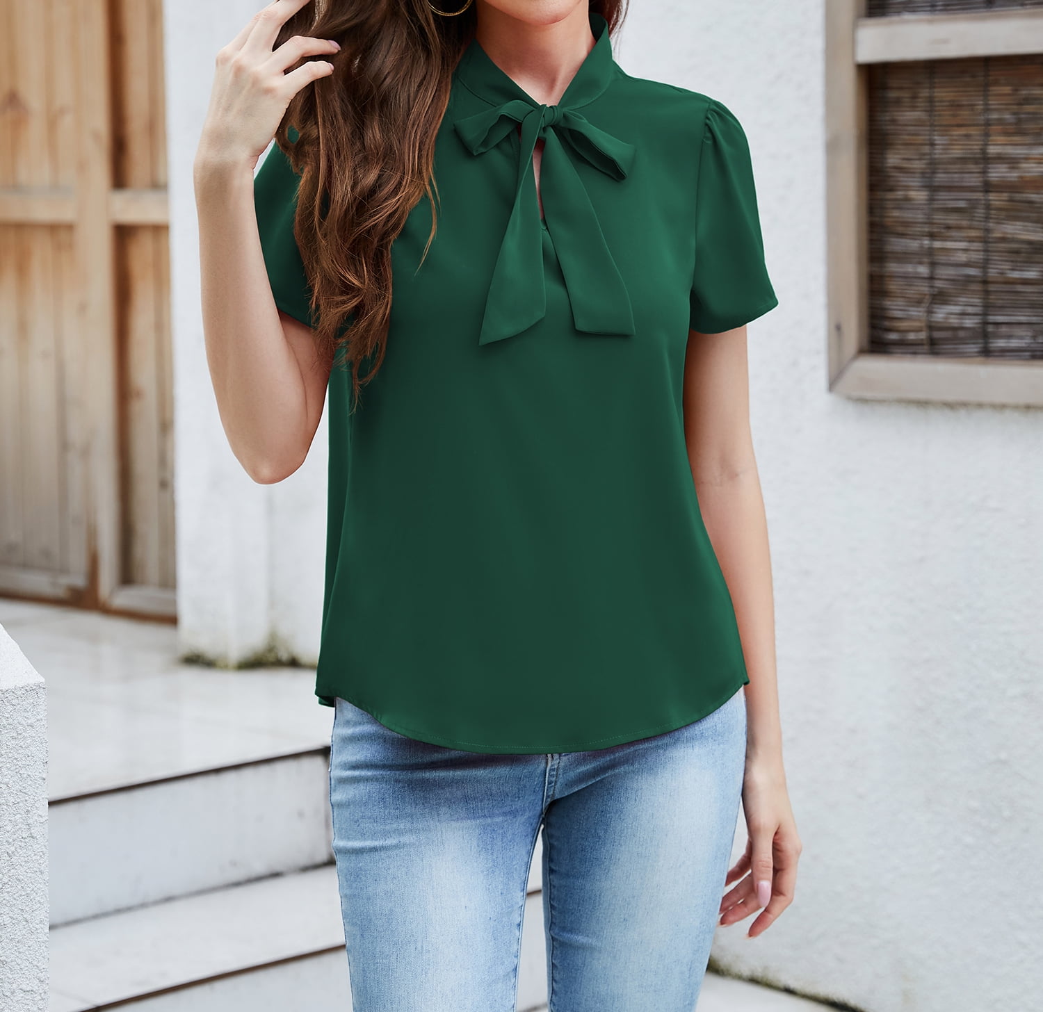dark green chiffon blouse