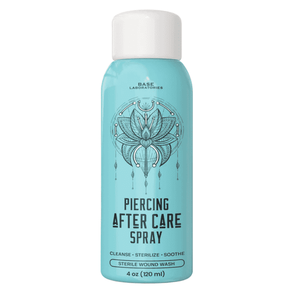 Base Laboratories Piercing Aftercare Spray, Saline Piercing Cleaner for Ear, Nose, Belly Button & Body Piercings, Fine Mist Saline Solution, Unscented, 4 fl oz