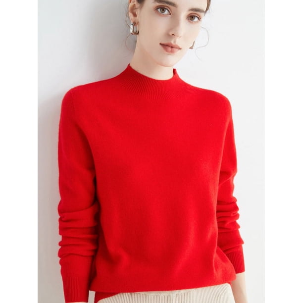 Suéter de cuello alto de lana pura de primera línea sin costuras para mujer, camisa de punto azul Klein de manga larga