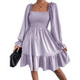thumbnail image 1 of Robe Mini de Fête à Manches Longues Lanterne à Encolure Carrée Froncée à Volants pour Femmes, 1 of 10